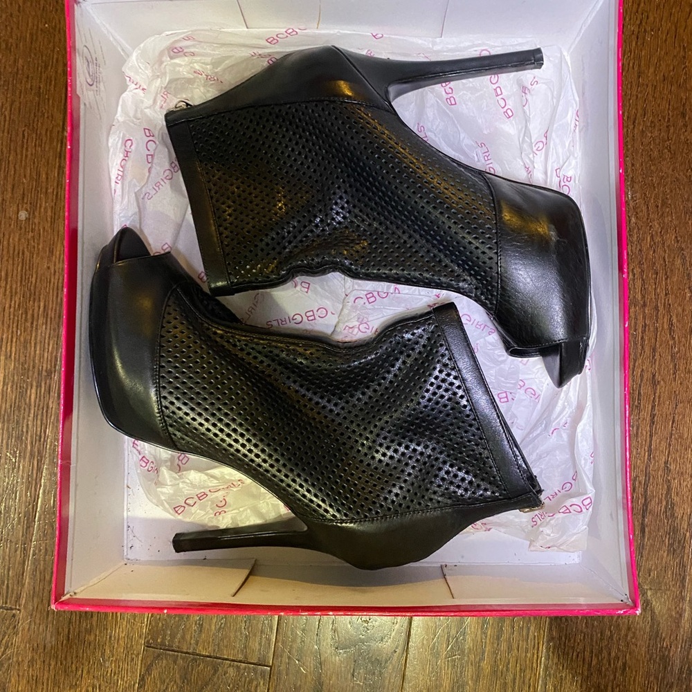 Black Peep-Toe Ankle Boots